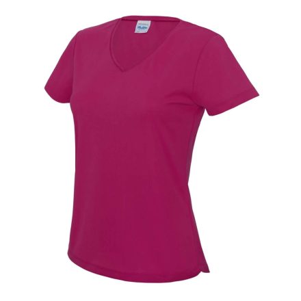 Női L-es Just Cool női V-nyakú sport póló (JC006) - Hot Pink - ÚJ