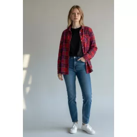   Női S-es piros kockás hosszú ujjú blúz - American Eagle Outfitters