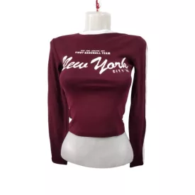   Női S-es bordó hosszú ujjú feliratos felső, top - Bershka