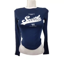 Női S-es kék hosszú ujjú feliratos felső, top - Bershka