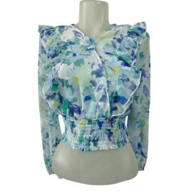   Női S-es kék virágos lenge blúz, rövid állású - Stradivarius