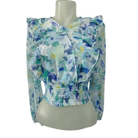 Női S-es kék virágos lenge blúz, rövid állású - Stradivarius