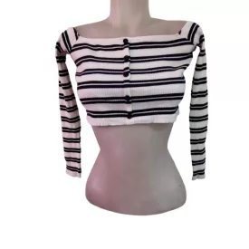 Női M-es fehér-fekete csíkos bordás top - Zara