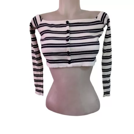 Női M-es fehér-fekete csíkos bordás top - Zara