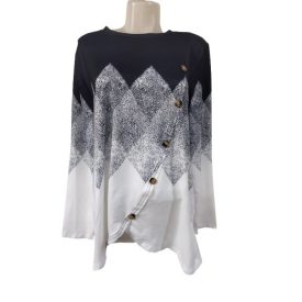 Női XL-es kék-fehér mintás elegánsabb felső - ÚJ