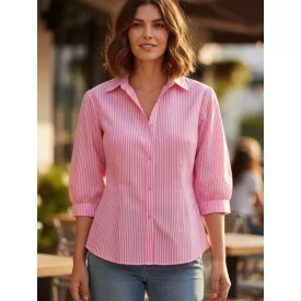 Női L-es pink-fehér csíkos feles ujjú blúz - Papaya