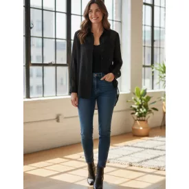 Női L-es fekete lenge elegáns blúz - Zara