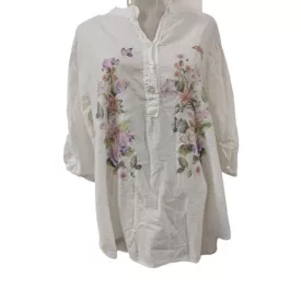   Női XL-es fehér virágos lenge blúz (hónalja kicsit sárga)