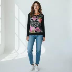  Női XXL-es fekete virágos pamutfelső - Desigual (kis luk hátul nyaknál)
