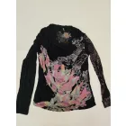 Női XXL-es fekete virágos ejtett nyakú pamutfelső - Desigual (kis luk hátul, deréknál)