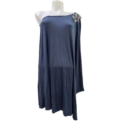 Női 3XL-es kék gyöngyös felemás vállú elegáns felső - Warehouse