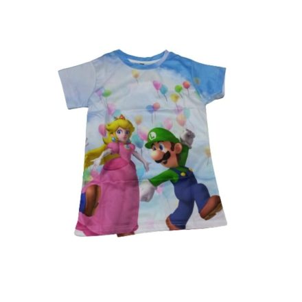 140-es kék mintás póló - Super Mario - Luigi - ÚJ
