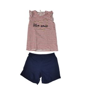   152-158-as kék-piros csíkos nyári pizsama lánynak - Tezenis
