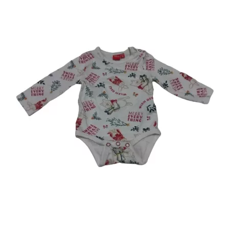62-es fehér feliratos mintás karácsonyi body - Micimackó