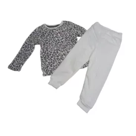   110-116-os szürke-fehér leopárdmintás plüss pizsama - Kiki & Koko - ÚJ