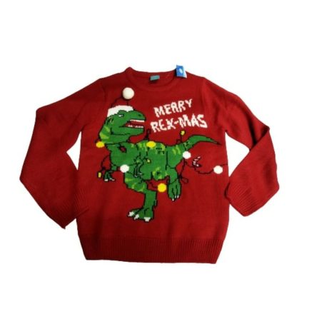 128-as piros kötött karácsonyi dínós pulóver - Little Kids - ÚJ