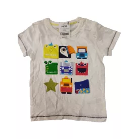   92-es fehér autós-állatos tépőzáras póló - Next - ÚJ