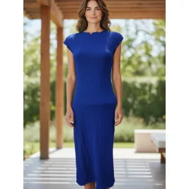 Női S-es kék gyűrt anyagú sztreccs elegáns ruha - Zara