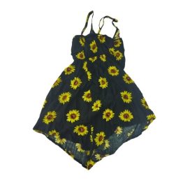   Női S-es fekete-sárga virágos playsuit, nyári overall - Zaful