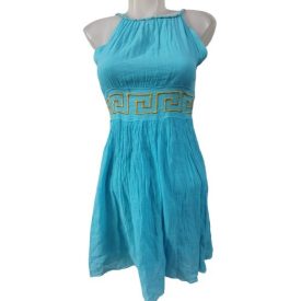 Női S-es kék görög mintás pántos nyári ruha 