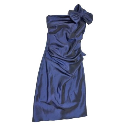 Női S-es kék váll nélküli masnis koktélruha, alkalmi ruha