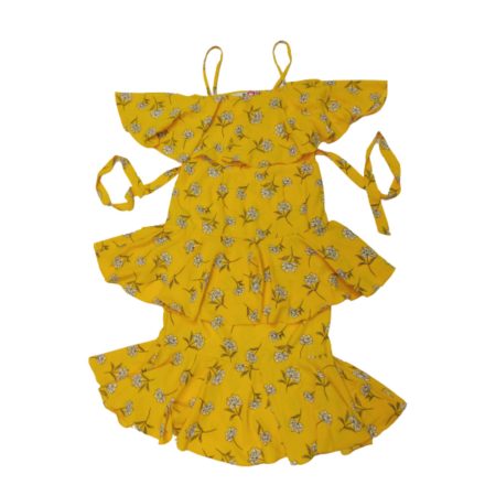 Női S-es sárga virágos fodros ruha - ÚJ