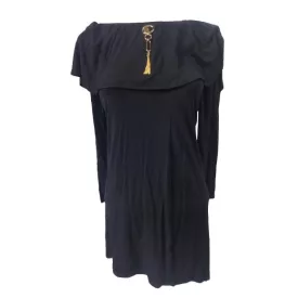   Női S-es fekete elegáns, alkalmi sztreccs ruha arany dísszel