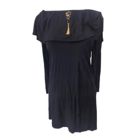 Női S-es fekete elegáns, alkalmi sztreccs ruha arany dísszel