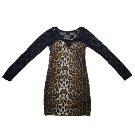 Női M-es fekete-barna leopárd mintás alkalmi ruha