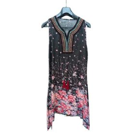   Női M-es fekete virágos ujjatlan indiai ruha jellegű tunika