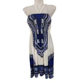 Női M-L-es kék-fehér nyakbakötős nyári ruha