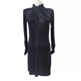 Női M-es fekete elegáns csillogó sztreccs ruha 