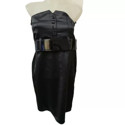 Női M-es fekete elegáns pánt nélküli, öves alkalmi ruha - Elite