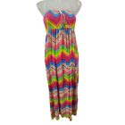 Női M-L-es színes csíkos pamut pánt nélküli maxiruha 