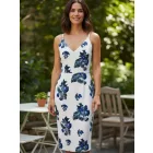 Női M-es fehér-kék virágos elegáns ruha - H&M
