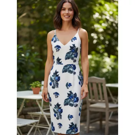 Női M-es fehér-kék virágos elegáns ruha - H&M
