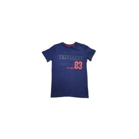   134-140-es kék bordás, piros feliratos póló - Y.F.K - ÚJ