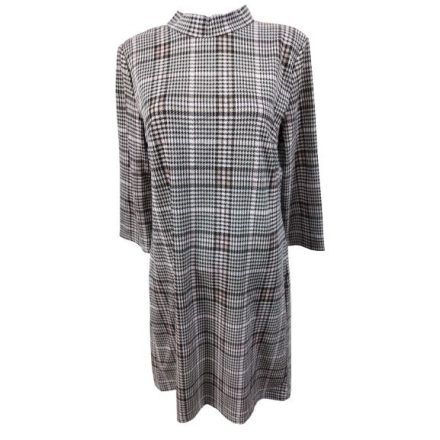 Női L-XL-es szürke-rózsaszín aprókockás hosszú ujjú sztreccs ruha - Blue Motion