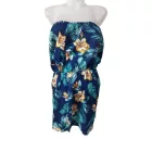 Női L-es sötétkék virágos nyári overall, playsuit - ÚJ