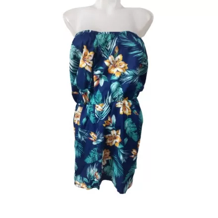 Női L-es sötétkék virágos nyári overall, playsuit - ÚJ