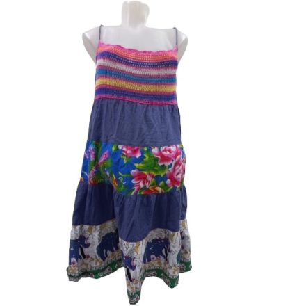 Női XL-es deminkék pántos virágos ruha horgolt felsőrésszel - Sweet Miss (kicsit használtabb)