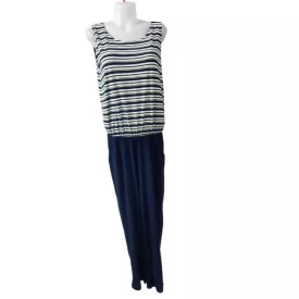   Női L-es kék-sárga csíkos pamut playsuit, nyári overall - Esmara