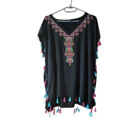   Női fekete bojtos egyméretes strandruha - Colours of the World