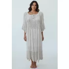 Női fehér csipkebetétes hosszú ruha, maxiruha, strandruha, one size - Italy Moda - ÚJ
