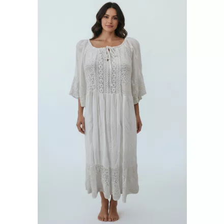 Női fehér csipkebetétes hosszú ruha, maxiruha, strandruha, one size - Italy Moda - ÚJ