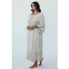 Női fehér csipkebetétes hosszú ruha, maxiruha, strandruha, one size - Italy Moda - ÚJ