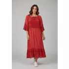 Női piros csipkebetétes hosszú ruha, maxiruha, strandruha, one size - Italy Moda - ÚJ