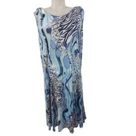 Női 3-4XL-es kék-fehér mintás nyári ruha