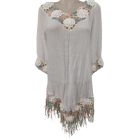 Női fehér horgolt betétes rojtos aljú blúz, strandruha, tunika, one size - ÚJ