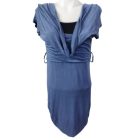 Női L-XL-es kék-fekete ejtett nyakú tunika, ruha